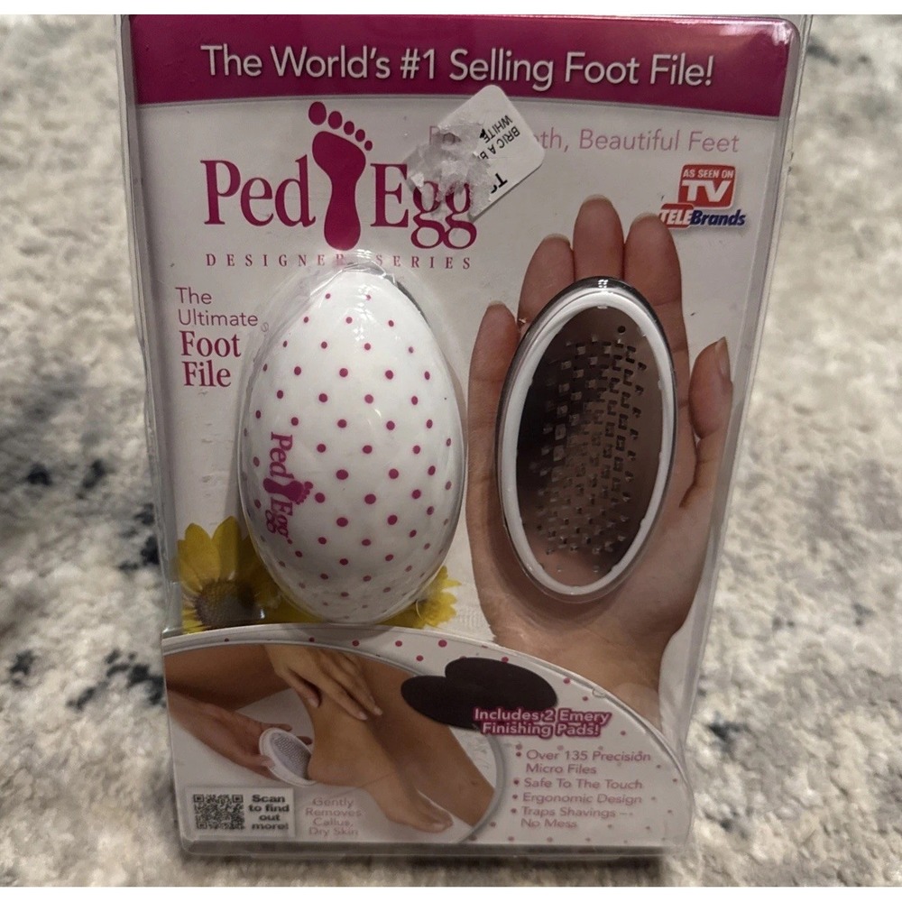 Ped Egg Designer Series The Ultimate Foot File White Pink‎ Polka Dots New